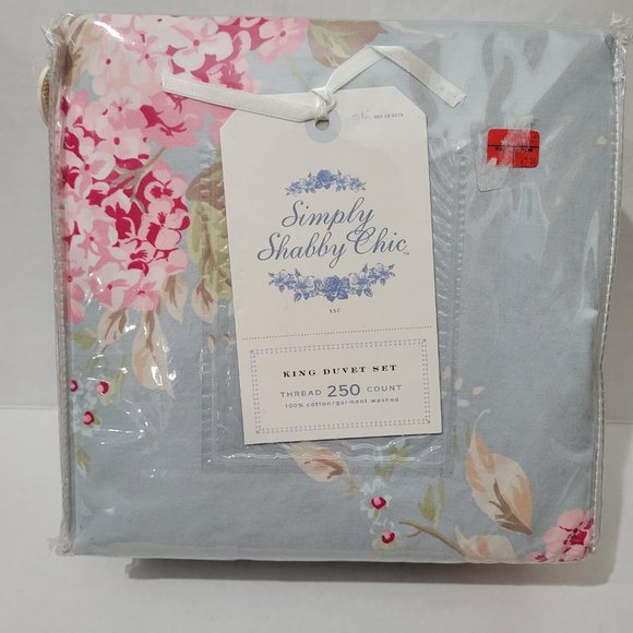 Simply Shabby Chic by Rachel Ashwell Belle Hydrangea Rose KING Duvet Set NEW - Picture 2 of 7